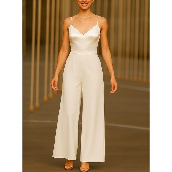 BHLDN JILL STUART White Nicki Jumpsuit Size 2 XS Wide Leg Spaghetti Ivory - Picture 12 of 13